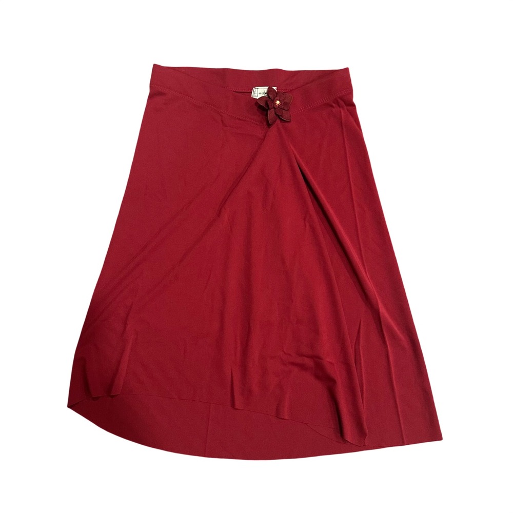Easy Language Red Flower Applique Wrap Midi Skirt Small Made in USA High Low